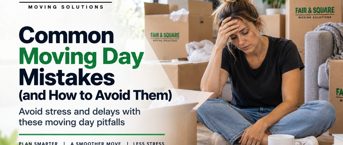 Woman stressed by common moving day mistakes