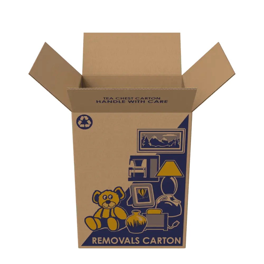 Tea Chest moving box - open, alternate view